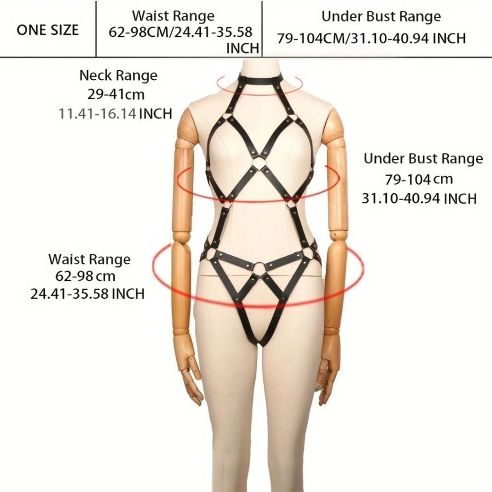 BDSM Erotic Halter Black Strappy Cage Harness Bodysuit #9 - Picture 4 of 5